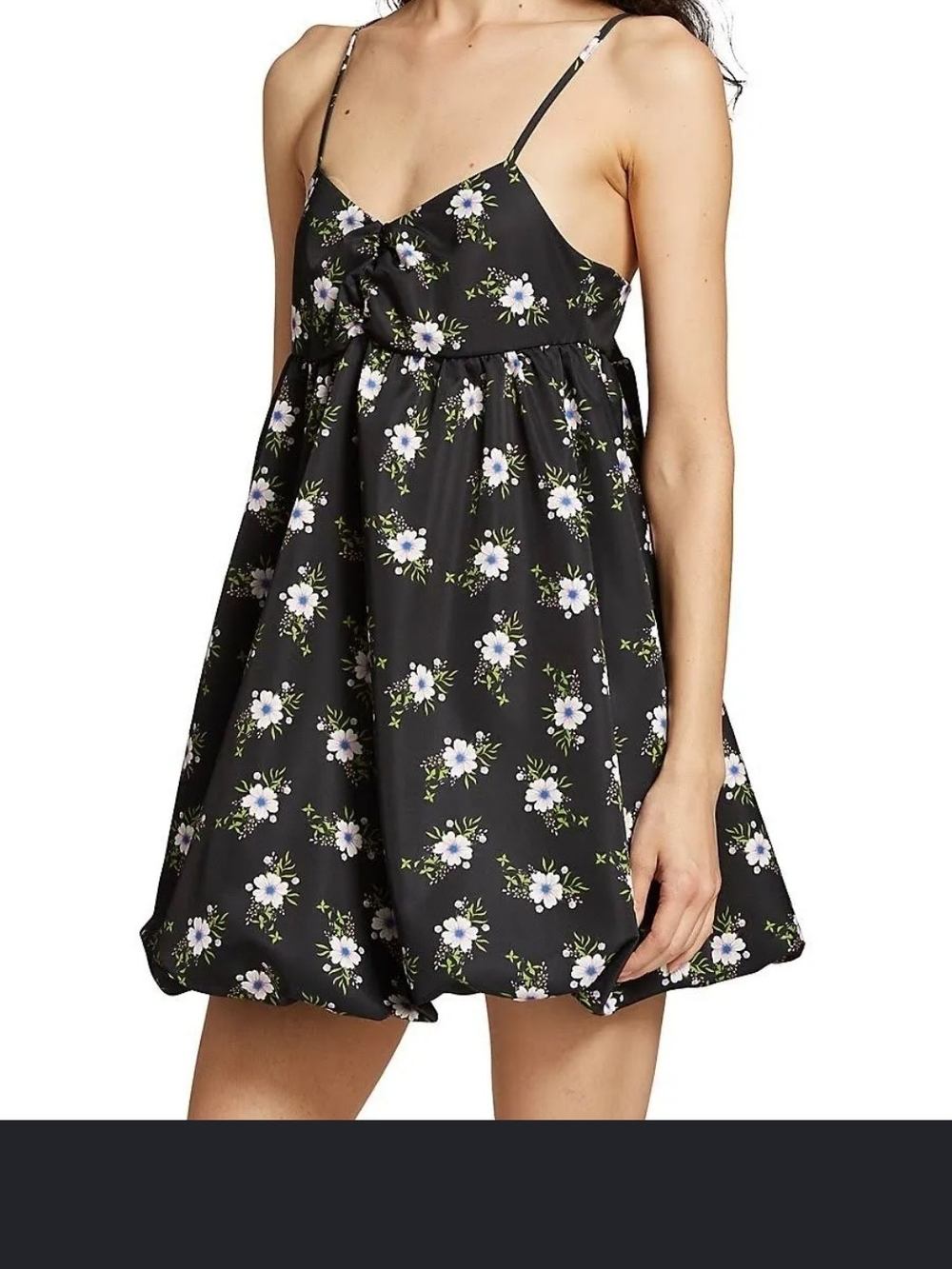 Free People SZ XS In A Bubble Babydoll Black Floral Mini Dress
